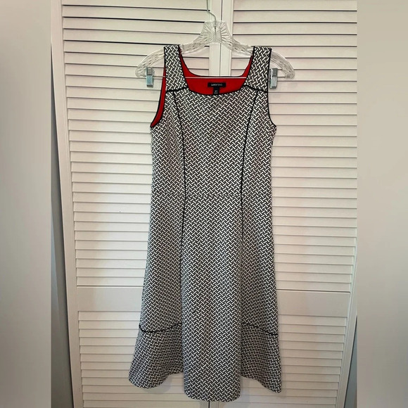 Lands’ End Women’s Dress Size 6T White Black Sleeveless A-Line Jacquard Flounce - Picture 1 of 16